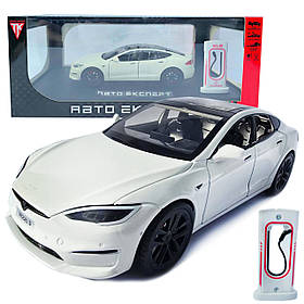 Машинка метал Tesla model S електрокар біла Тесла 1:24 відкр двері баг капот звук світло 17,5*7,5*5,5см (EL 64077)