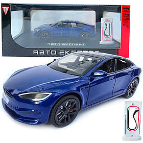 Машинка метал Tesla model S електрокар синя Тесла 1:24 відкр двері баг капот звук світло 17,5*7,5*5,5см (EL 64077)