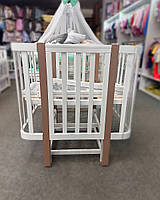 Дитяче ліжечко-трансформер Луна 5в1 з відкидною стінкою, білий капучино