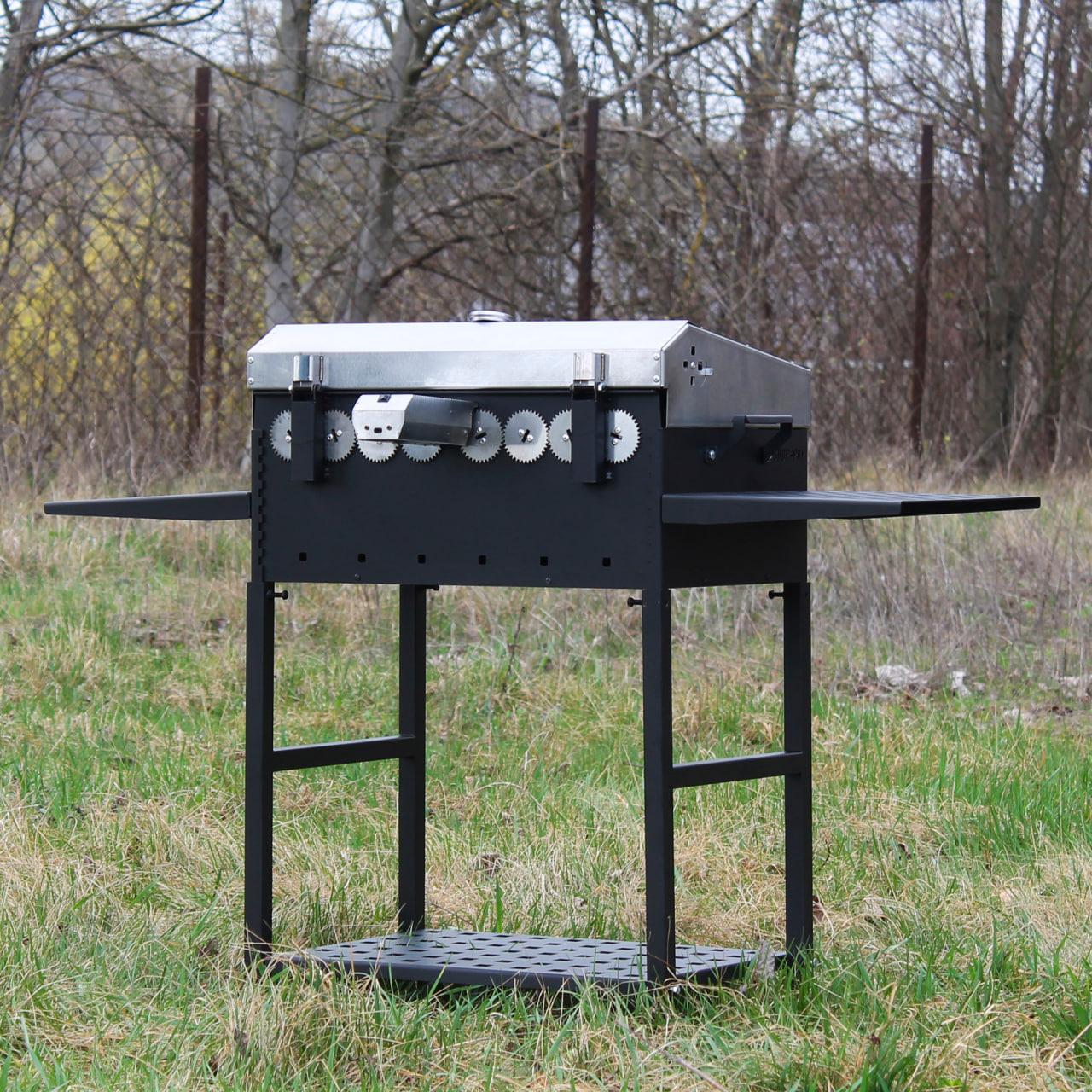 Автоангал розбірний Степ, з кришкою на 8 шампурів і мотором АКБ, фото 1