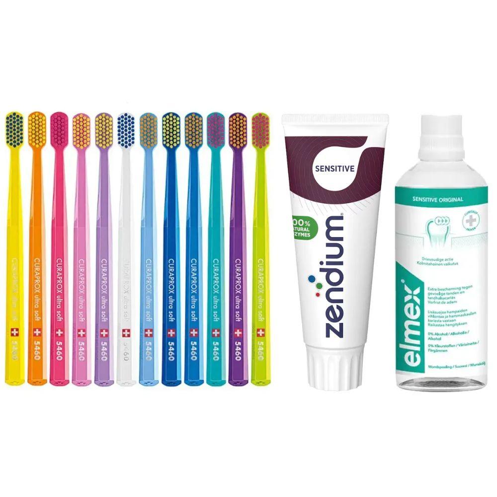 Зубна щітка Curaprox CS 5460 Ultra Soft для чутливих ясен + ополіскувач ELMEX Sensitive Original + паста Zendium Sensitive
