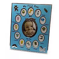 Фоторамка на 13 фото "Альбом новонаверненого" 8,6х10,5 см — 1 шт 3,8х5,1 см — 12 шт. см) метал, блакитний