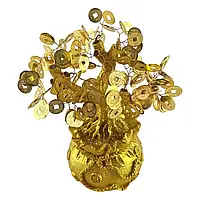 Грошове дерево в мішочку, золоті монетки, полімер, метал 24х23х11 см (DN35160)