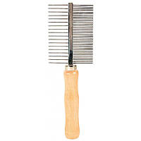 Двостороння гребінець Trixie з дерев'яною ручкою 17 см