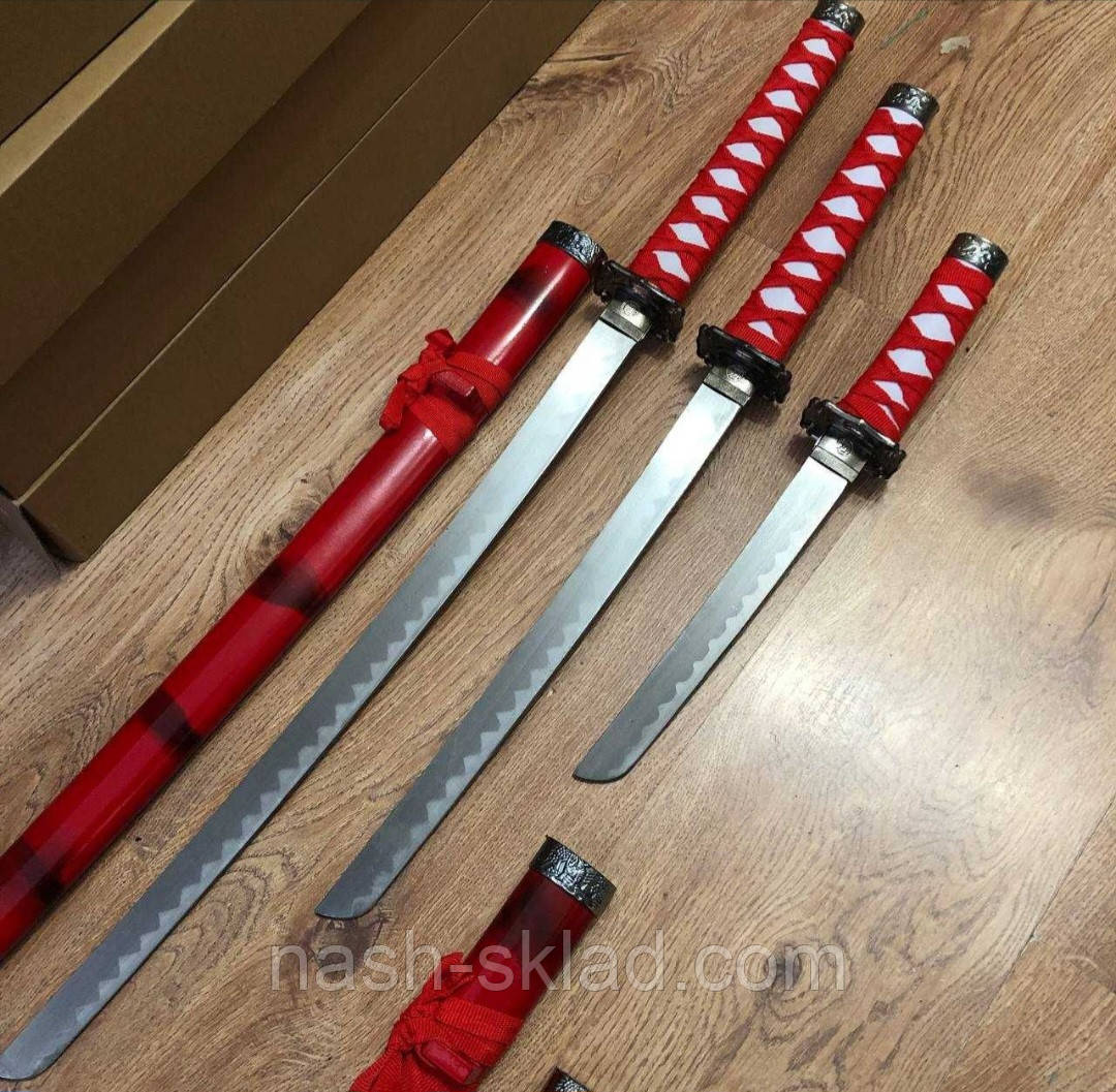 Комплект сувенірних подарункових катан Червоний Дракон + підставка