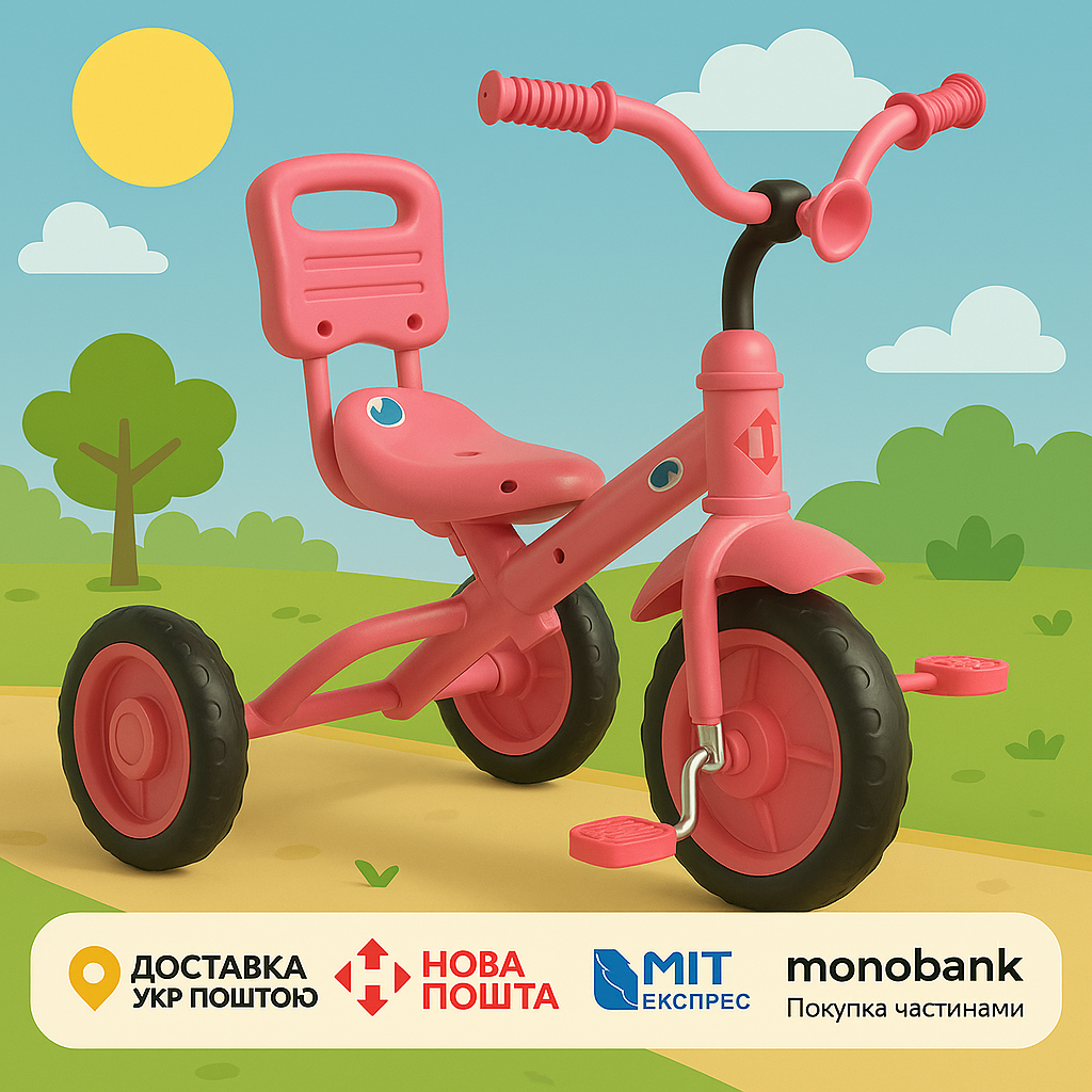 Триколісний дитячий велосипед Bambi з EVA колесами та регульованим сидінням (1,5–3 роки), фото 1