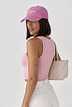 Однотонний жіночий кроп-топ з еластичної тканини пудрова коротка майка розмір Л, фото 3