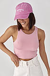 Однотонний жіночий кроп-топ з еластичної тканини пудрова коротка майка розмір Л, фото 6
