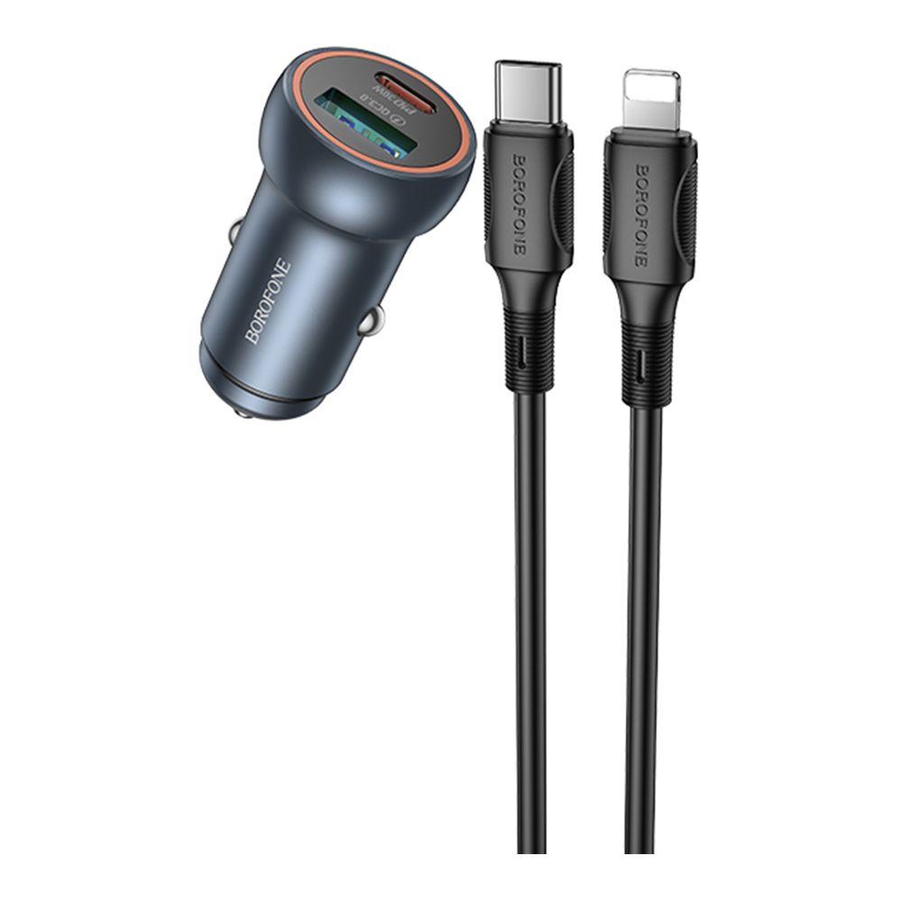 Автозарядний пристрій Borofone BZ32B 1 USB/1USB-C QC/PD48W+Type-C to Lightning