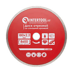 Диск відрізний алмазний з суцільною кромкою 180мм, 22-24% INTERTOOL CT-3009