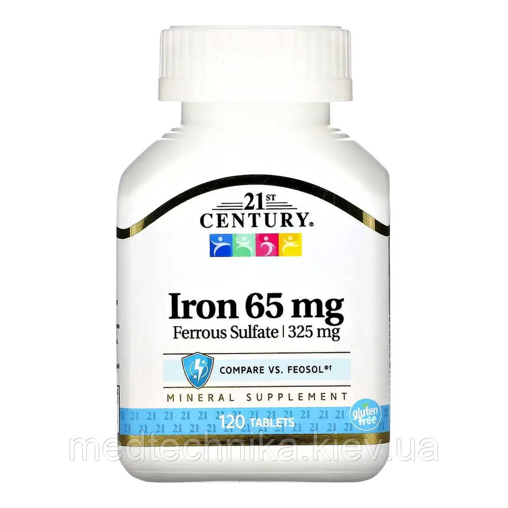 Залізо, 65 мг, 120 таблеток, 21st Century, фото 1