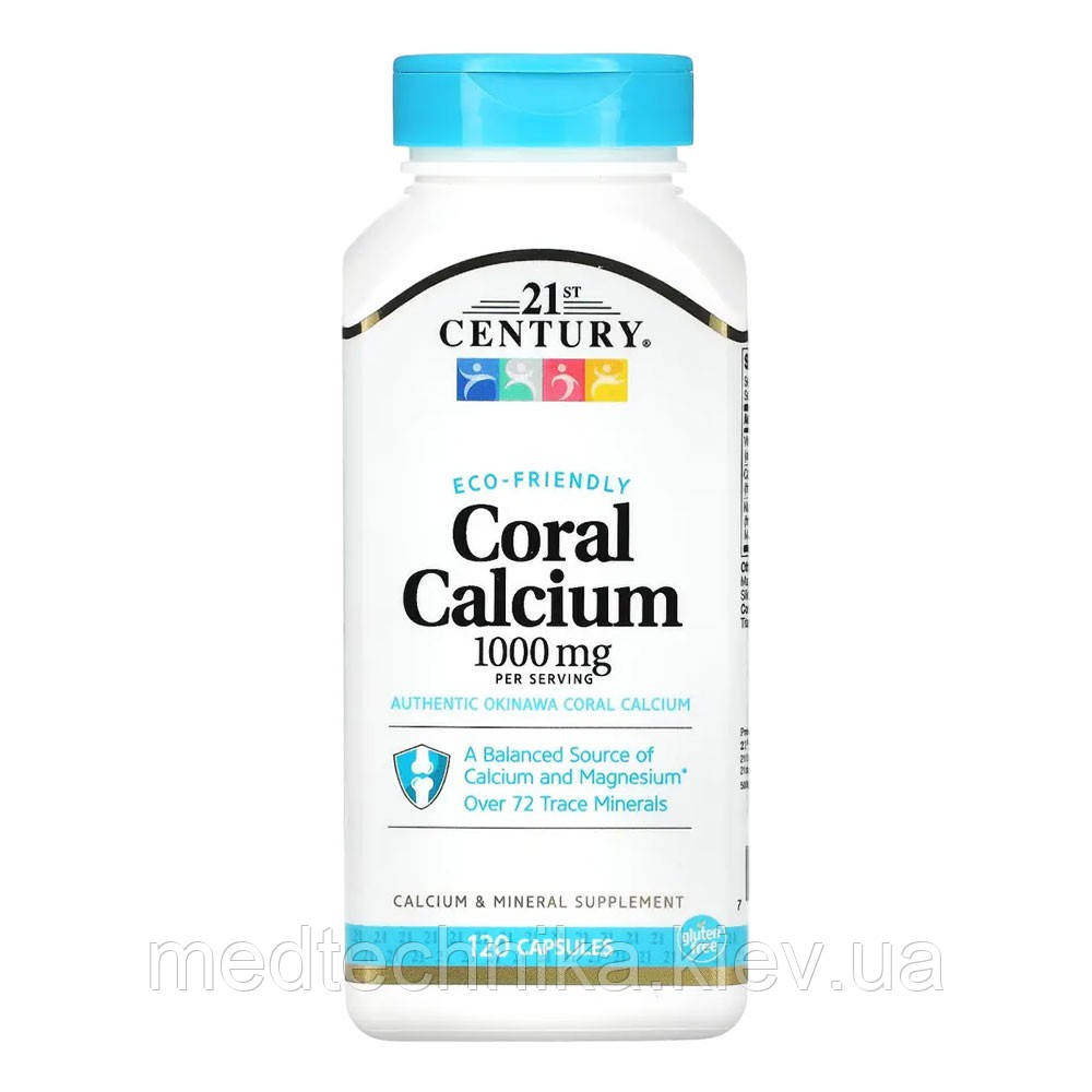 Кораловий кальцій, 1000 мг, 120 капсул, 21 Century, фото 1