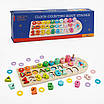 Логічна дерев'яна іграшка для раннього розвитку 3в1 Сортер з фігурами Вивчення цифр і пальчикова гра годинник, фото 7