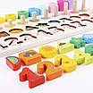 Логічна дерев'яна іграшка для раннього розвитку 3в1 Сортер з фігурами Вивчення цифр і пальчикова гра годинник, фото 5