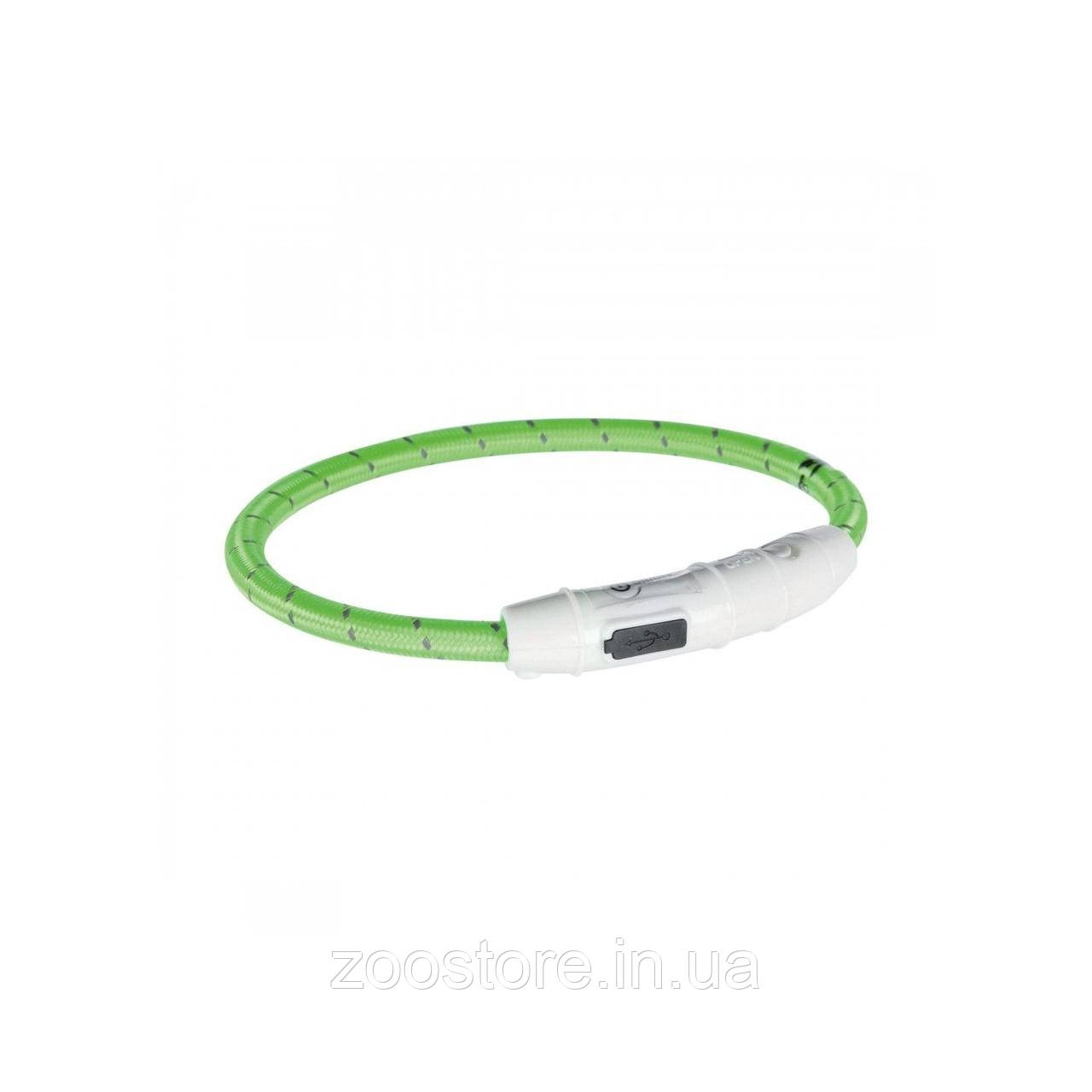 Нашийник Trixie Flash Light Ring USB для собак з підсвічуванням силіконовий зелений розмір M-L 45 см/7 мм, фото 1