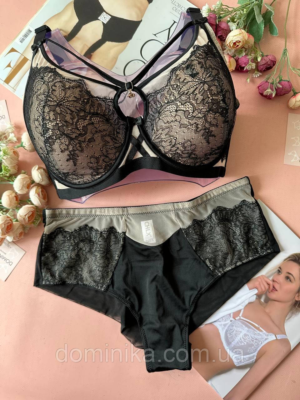 80/85/90D Жіноча спідня білизна комплект на чашку D чорно-бежевий