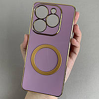Чохол для Tecno Spark Go 2024 (BG6) з кільцем MagSafe із золотою рамкою на техно спарк го 2024 чорничний q08w