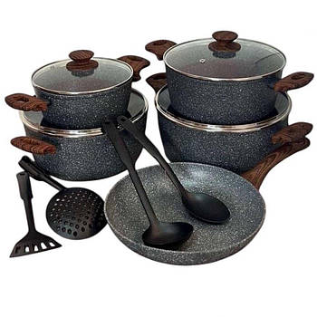 Набір каструль 20/24/26/28см, 13 предметів, RB-2301 / Кухонний набір посуду з гранітним покриттям