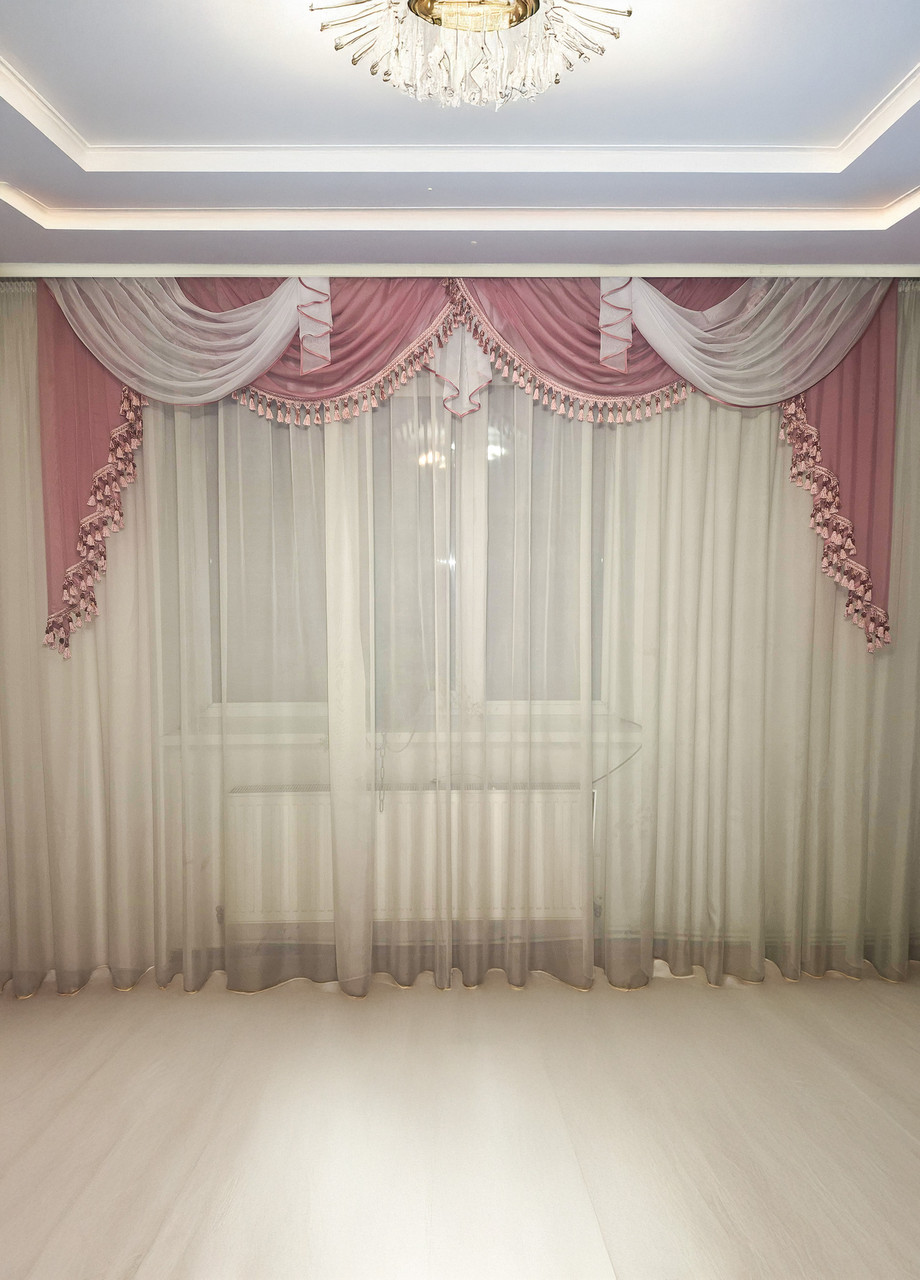 Ламбрекен з бахромою Firanka Класика карниз 300см темно рожевий з білим (2_3м), фото 1