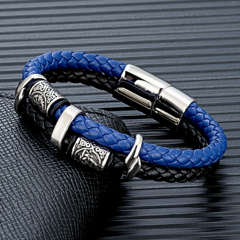 Браслет чоловічий шкіряний GUST BLUE синій17-19 см (довжина 21 см)
