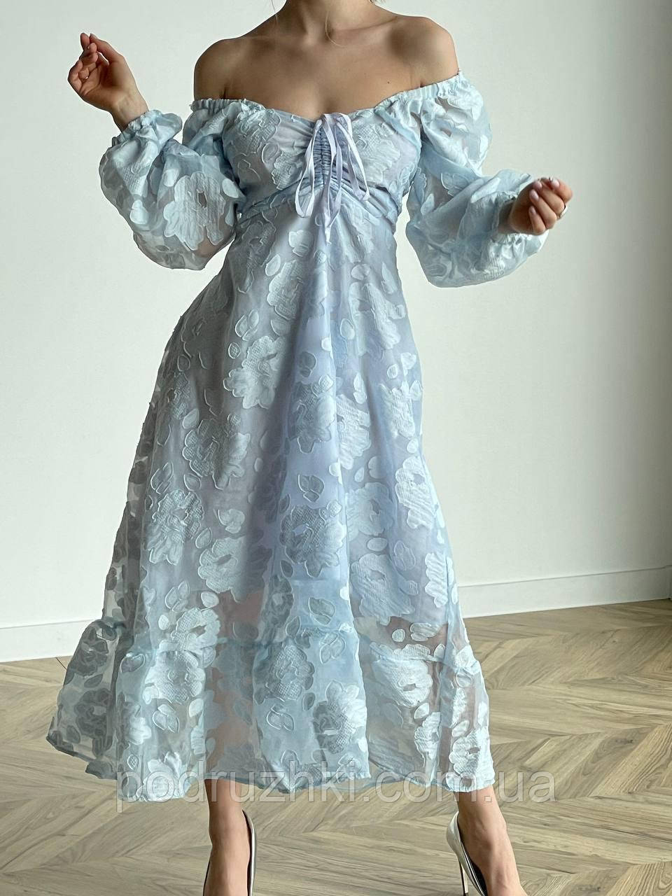 Легка літня сукня з корсетною шнурівкою по спині Тканина органза Розмір 42-46,48-52, фото 1