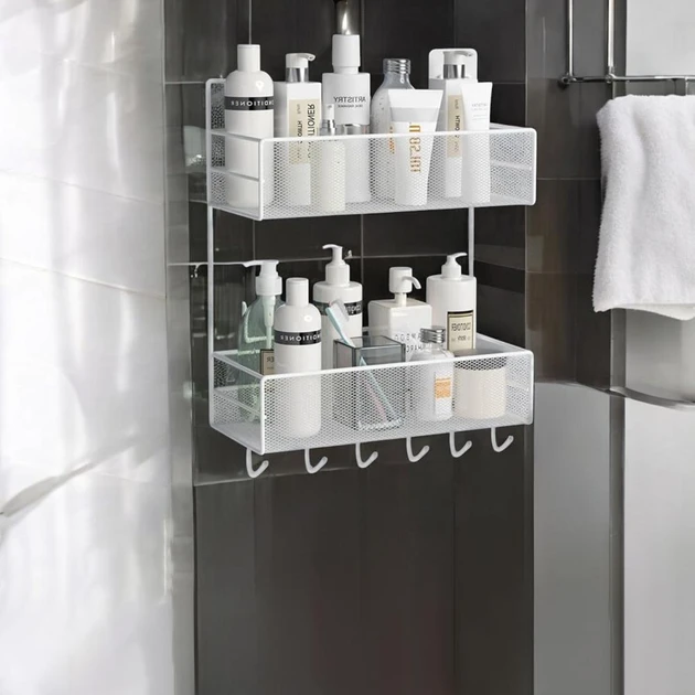 Навісна полиця з гачками на липучках L 360х150х445мм Біла