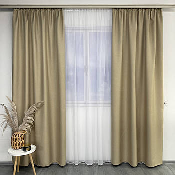 Готові штори Бежеві льон з тюлем, сучасні щільні портьєри для спальні та вітальні, набір готових штор для квартири