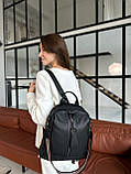 Шкіряний жіночий молодіжний рюкзак чорний на кожен день 94413, фото 4
