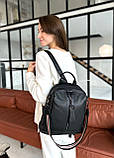 Шкіряний жіночий молодіжний рюкзак чорний на кожен день 94413, фото 8