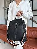 Шкіряний жіночий молодіжний рюкзак чорний на кожен день 94413, фото 9