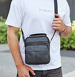 Чоловічий шкіряний месенджер через плече чорний Tiding Bag A25F-1519A, фото 4