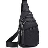 Сумка-слінг чоловіча чорна через плече з натуральної шкіри, фото 2