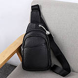 Сумка-слінг чоловіча чорна через плече з натуральної шкіри, фото 4