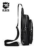 Сумка-слінг чоловіча чорна через плече з натуральної шкіри, фото 8