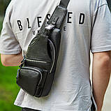 Сумка-слінг чорна чоловіча шкіряна TIDING BAG MK16094, фото 9