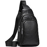 Сумка слінг шкіряна чоловіча на плече чорна, фото 2