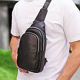 Сумка слінг шкіряна чоловіча на плече чорна, фото 9
