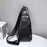 Сумка слінг шкіряна чоловіча на плече чорна, фото 7