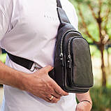 Сумка слінг шкіряна чоловіча на плече чорна, фото 10