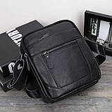 Чоловіча шкіряна сумка через плече чорна Tiding Bag LA3314-1BL, фото 4
