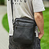 Шкіряна чоловіча сумка через плече чорна, фото 10