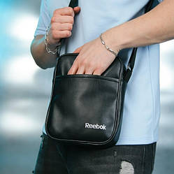 Чоловіча шкіряна сумка барсетка Reebok чорна через плече Рібок месенджер