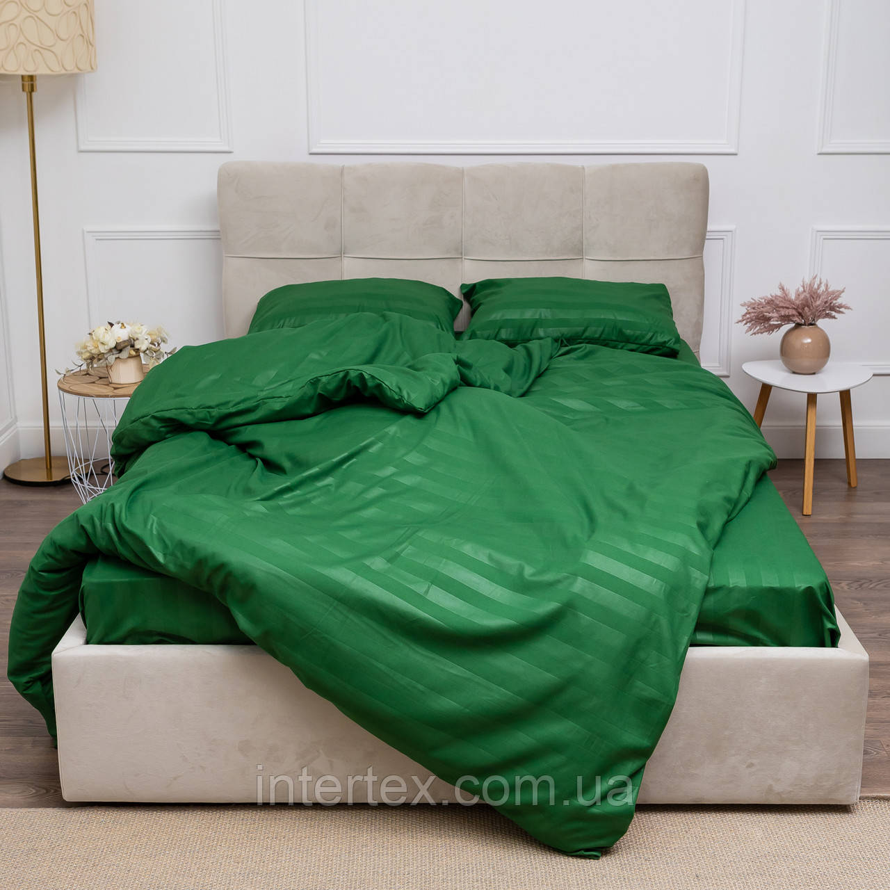 Комплект постільної білизни Страйп зелений (півторачний), фото 1