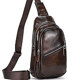 Чоловічий шкіряний слінг на одне плече сумка-слінг коричнева, фото 2
