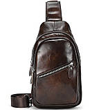 Чоловічий шкіряний слінг на одне плече сумка-слінг коричнева, фото 3