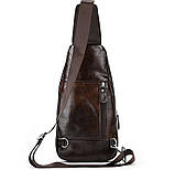 Чоловічий шкіряний слінг на одне плече сумка-слінг коричнева, фото 6