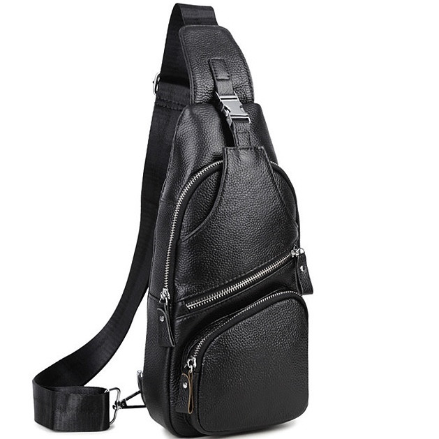 Чоловіча шкіряна сумка-слінг чорна TIDING BAG - MK-96303, фото 1