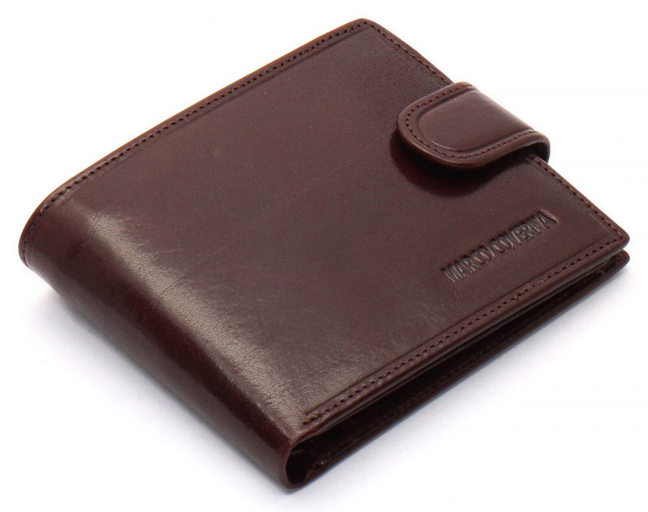 Коричневе чоловіче портмоне на кнопці з натуральної шкіри Marco Coverna B047-801, фото 1