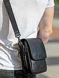 Шкіряна чоловіча сумка-месенджер через плече чорна Tiding Bag TD-23433, фото 7