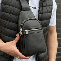 Шкіряна сумка-слінг, рюкзак через плече чорна TIDING BAG 3280